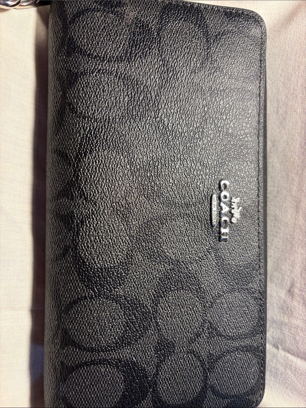 Coach Black Signature Zip-Around Wallet with Silver Hardware - Picture 2 of 12